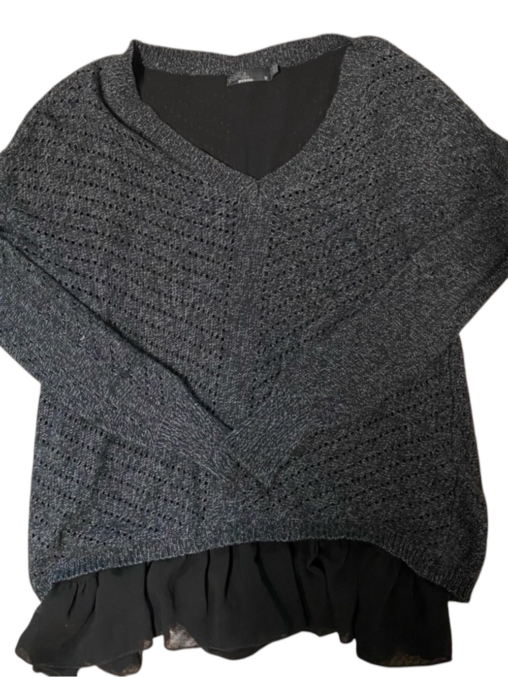 Prana Ellery knitted Crochet Ruffle hem Sweater Size M E 11